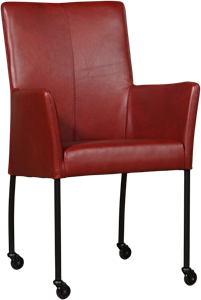 Rode leren moderne eetkamerstoel Comfort - poot rond zwart met wiel - Granada leer Rouge (rood leer)