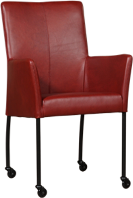 Rode leren moderne eetkamerstoel Comfort - poot rond zwart met wiel - Granada leer Rouge (rood leer)
