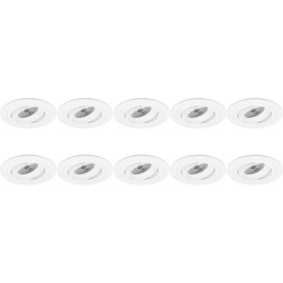 Spot Armatuur 10 Pack - Pragmi Alpin Pro - GU10 Inbouwspot - Rond - Wit - Aluminium - Kantelbaar - Ø92mm