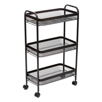 Keukentrolley - zwart - mesh metaal - 80 x 47 x 27 cm - 3 niveaus - Maya serie - badkamer