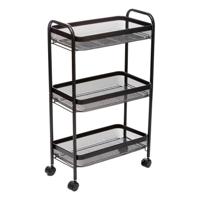 Keukentrolley - zwart - mesh metaal - 80 x 47 x 27 cm - 3 niveaus - Maya serie - badkamer