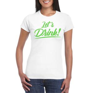Bellatio Decorations Verkleed T-shirt voor dames - lets drink - wit - groene glitters - glamour 2XL  -