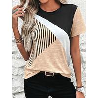 Dames T-shirt Kleurenblok Afdrukken Dagelijks Casual Korte mouw Ronde hals Hemelsblauw Zomer Lightinthebox - thumbnail