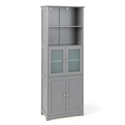 163 cm Hoge Opbergkast voor de Badkamer Vrijstaande Keukenkasten met 2 Kasten 2 Open Vakken en Verstelbare Planken Grijs