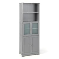 163 cm Hoge Opbergkast voor de Badkamer Vrijstaande Keukenkasten met 2 Kasten 2 Open Vakken en Verstelbare Planken Grijs