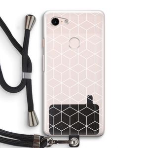 Zwart-witte kubussen: Pixel 3 Transparant Hoesje met koord