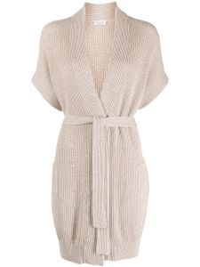 Brunello Cucinelli cardigan sans manches en maille épaisse - Marron