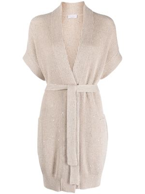 Brunello Cucinelli cardigan sans manches en maille épaisse - Marron