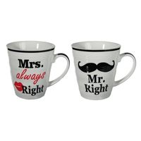 Koffiebeker set Mr Right en Mrs Always Right   -