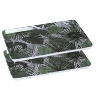 2x stuks dienbladen/serveerbladen rechthoekig Jungle 45 x 30 cm wit/groen - Dienbladen - thumbnail
