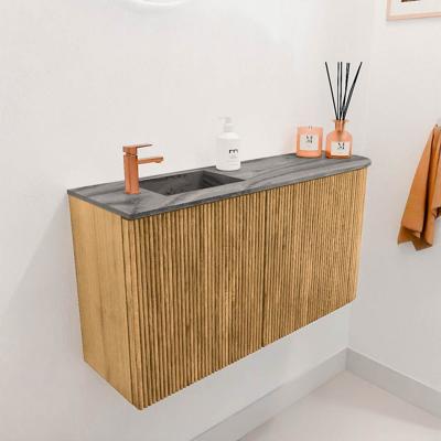 Toiletmeubel Mondiaz Joya Dlux | 81.6 cm | Meubelkleur Oak | Faye wastafel Sombra Wasbak Links | 1 kraangat