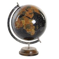 Decoratie wereldbol/globe zwart op metalen voet 28 x 37 cm