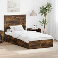 Bedframe met lade Gerookt eiken 90 x 190 cm Bewerkt hout