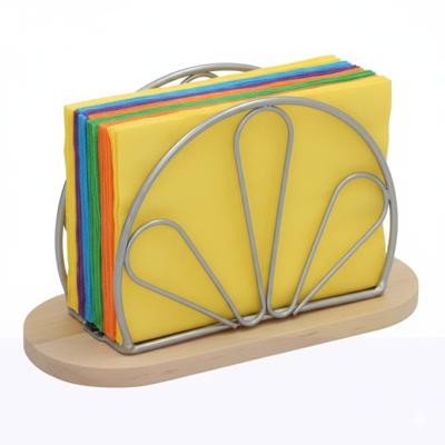 Gerimport Servettenhouder - hout / metaal - zilver - 15 x 9 cm - waaiervorm