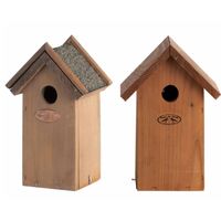 Voordeelset van 2x stuks houten vogelhuisjes/nestkastjes bruin en houtkleur - Vogelhuisjes - thumbnail