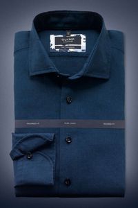 OLYMP SIGNATURE Soft Business Tailored Fit Linnen Overhemd donkerblauw, Effen