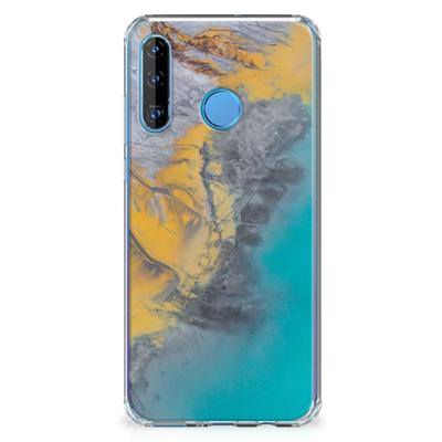 Huawei P30 Lite Anti-Shock Hoesje Marble Blue Gold Huawei P30 Lite Anti-Shock Hoesje Marble Blue Gold