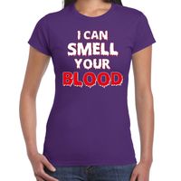 Halloween smell your blood verkleed t-shirt paars voor dames - thumbnail