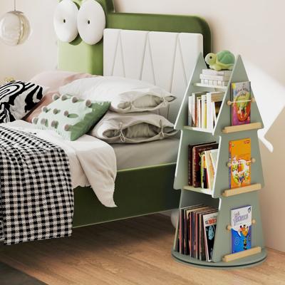Kinderboekenrek 360° Draaibaar Kinderboekencarousel 4 Niveaus in Boomvorm Ø48 x 102 cm Vrijstaand Displayrek
