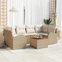 Tuinbankenset met opslag 7 pcs Beige en Crème poly rattan