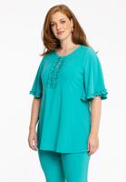 Yoek Tuniek flare met ruches | Turquoise | Maat 46/48