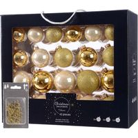 Kerstversiering glazen kerstballen mix set 5-6-7 cm goud/champagne 42x stuks met haakjes - thumbnail