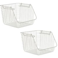Set van 2x stuks witte opberg/opruim mandjes stapelbaar 29 x 27 x 21 cm