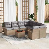 Tuinbankenset met kussen 9 pcs Beige poly rattan
