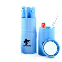 Creatieve 5 in 1 draagbare gorgelen Cup Shampoo sub fles kam Make-up spiegel reizen Wash Kits standaard ingesteld (blauw)