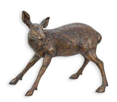 A BRONZE SCULPTURE OF A BABY DEER