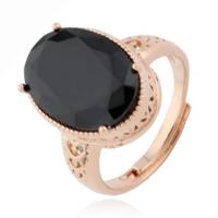 Deja Jewels Damesring - Verstelbaar, Met Grote Ovale Zwarte Zirkonia Steen