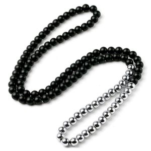 Memphis kralen ketting Heren Onyx Hematiet Zwart Zilverkleurig- 85cm