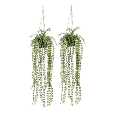 Kunstplant Ficus Pumila in Hangpot - 2x - 60 cm - groen - hangplat