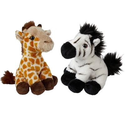 Ravensden - Safari dieren knuffels - 2x stuks - Zebra en Giraffe - 15 cm - Dieren knuffels