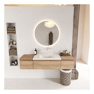Mondiaz Bukla 160cm badmeubel met module 40 kleur washed oak met 3 lades wastafel midden zonder kraangat kleur talc