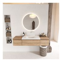 Mondiaz Bukla 160cm badmeubel met module 40 kleur washed oak met 3 lades wastafel midden zonder kraangat kleur talc