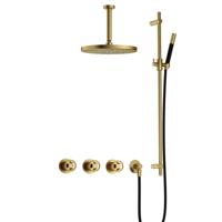 Hotbath Cobber - CW7067 - Inbouw Regendoucheset - Geborsteld Messing PVD - 2 Stopkranen - Thermostatisch - Plafondbuis 15 cm - Hoofddouche 300 mm - Ronde Handdouche - Glijstang 900 mm - met M106 - Waterbesparend