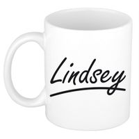 Naam cadeau mok / beker Lindsey met sierlijke letters 300 ml - thumbnail