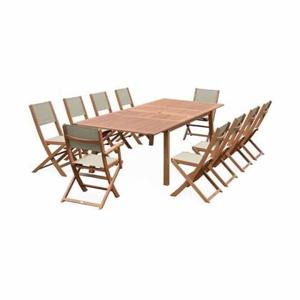 sweeek - Uitschuifbare houten tuintafel, 10 stoelen