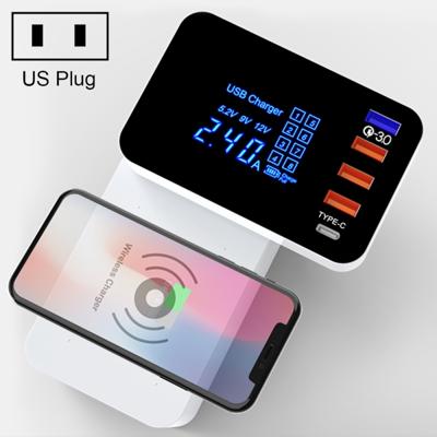 CDA33QW 40W QC 3 0 USB-poorten + 3 USB-poorten + USB-C/type-C-poorten + draadloos opladen multifunctionele opvouwbare oplader met LED-display US-stek