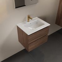 MONDIAZ AIVY 60cm badmeubel Mocha, wastafel glanzend wit keramiek midden 1 kraangat met spiegel (M60100 - AI-M60MOMI - AI-S60X70)