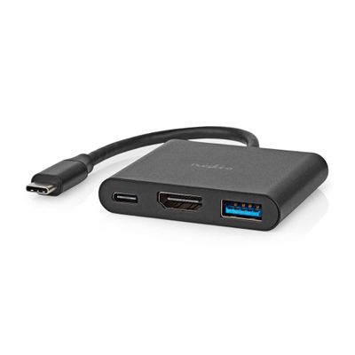 Nedis CCGB64770BK01 Usb Multi-port Adapter Usb 3.2 Gen 1 Usb-c™ Male Hdmi™ Output / Usb-a Female / Usb-c™ Female 5 Gbps 0.10 M Rond Vernikkeld Pvc Zwart Doos