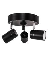Ronde plafondspot zwart met 3 GU10 fittingen By Rydens Correct