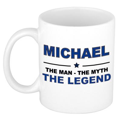 Michael cadeau mok - man myth legend - naam koffiemok / beker - wit en blauw - 300 ml