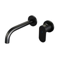 Brauer Black Edition Inbouw Wastafelmengkraan met Gebogen Uitloop en Rozetten Model C1 Mat Zwart