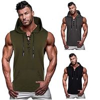 Voor heren Hardlooptanktop Training tanktop Zak Capuchon Mouwloos Trui met capuchon Katoen Comfort Ademend Vochtregelerend Fitness Sportschooltraining TrainingFitness Sportkleding Sportkleding Leger Lightinthebox - thumbnail