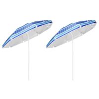 Tuin/strand parasol - 2x - 200 cm - blauw gestreept - UV werend - met draagtas