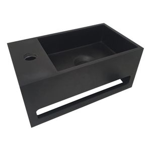 Fontein Wiesbaden Solid | 36x20x16 cm | Solid Surface | Links montage | 1 kraangat | Rechthoek | Zwart mat