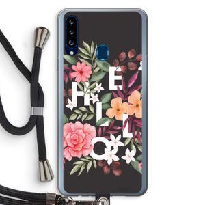Hello in flowers: Samsung Galaxy A20s Transparant Hoesje met koord