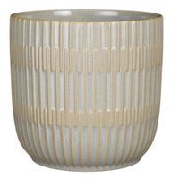 Plantenpot/bloempot keramiek lichtgrijs stripes patroon - D19/H18 cm - thumbnail
